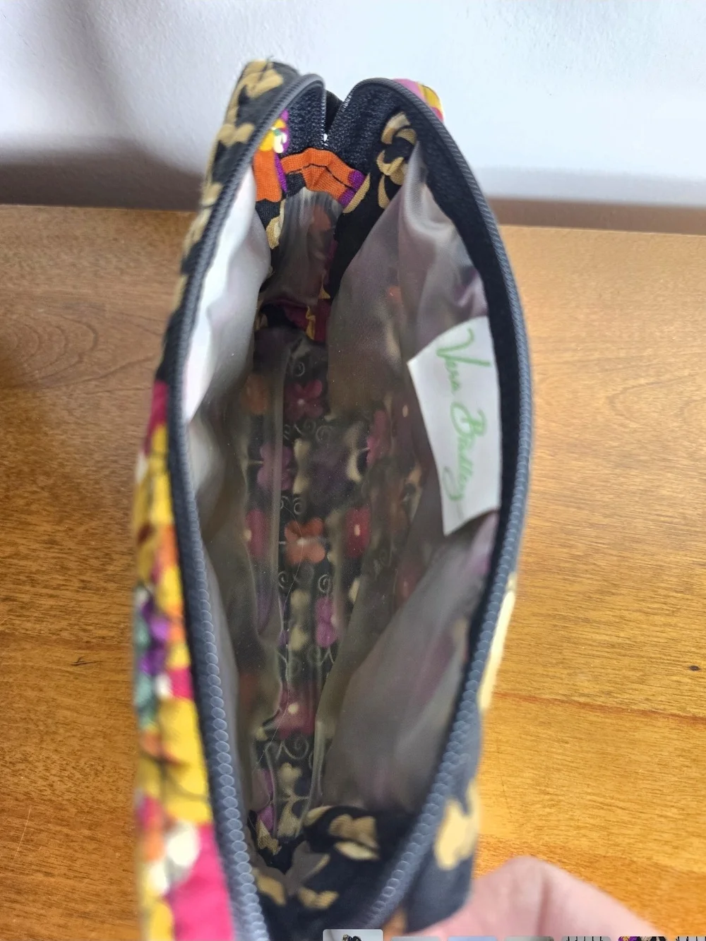 Vera Bradley Retired Black Quilted Cosmetic Pouch with Multicolor Floral Trim